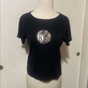 Social Scene Camo Cue Ball Black Graphic Women's Top